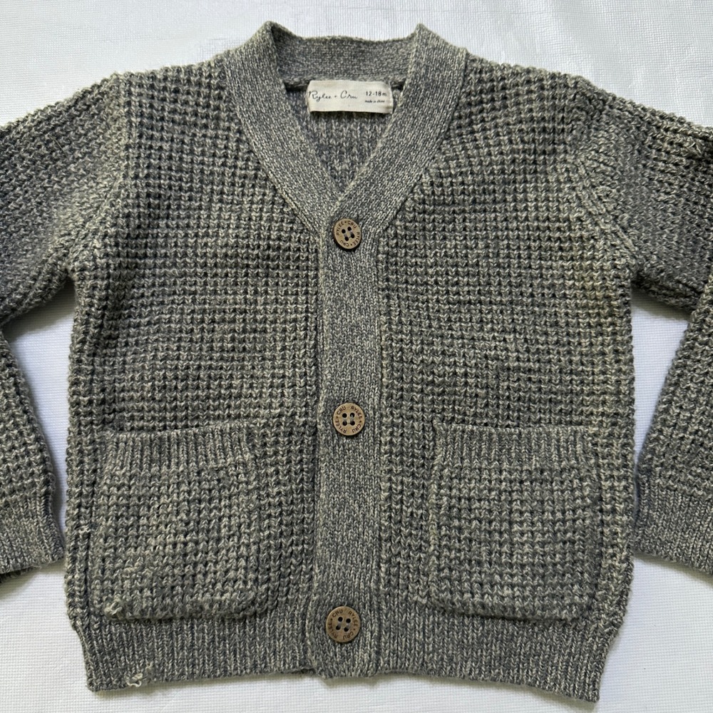 Rylee + Cru Cardigan Sweater 12-18m baby Boy Button Front Waffle Knit Minimalist